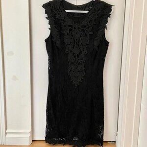 AngelEye Black Lace Dress with Floral Applique Size 8-10